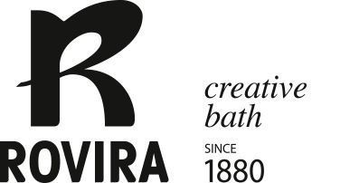 Logotipo de Rovira, marca de productos para el baño. Una