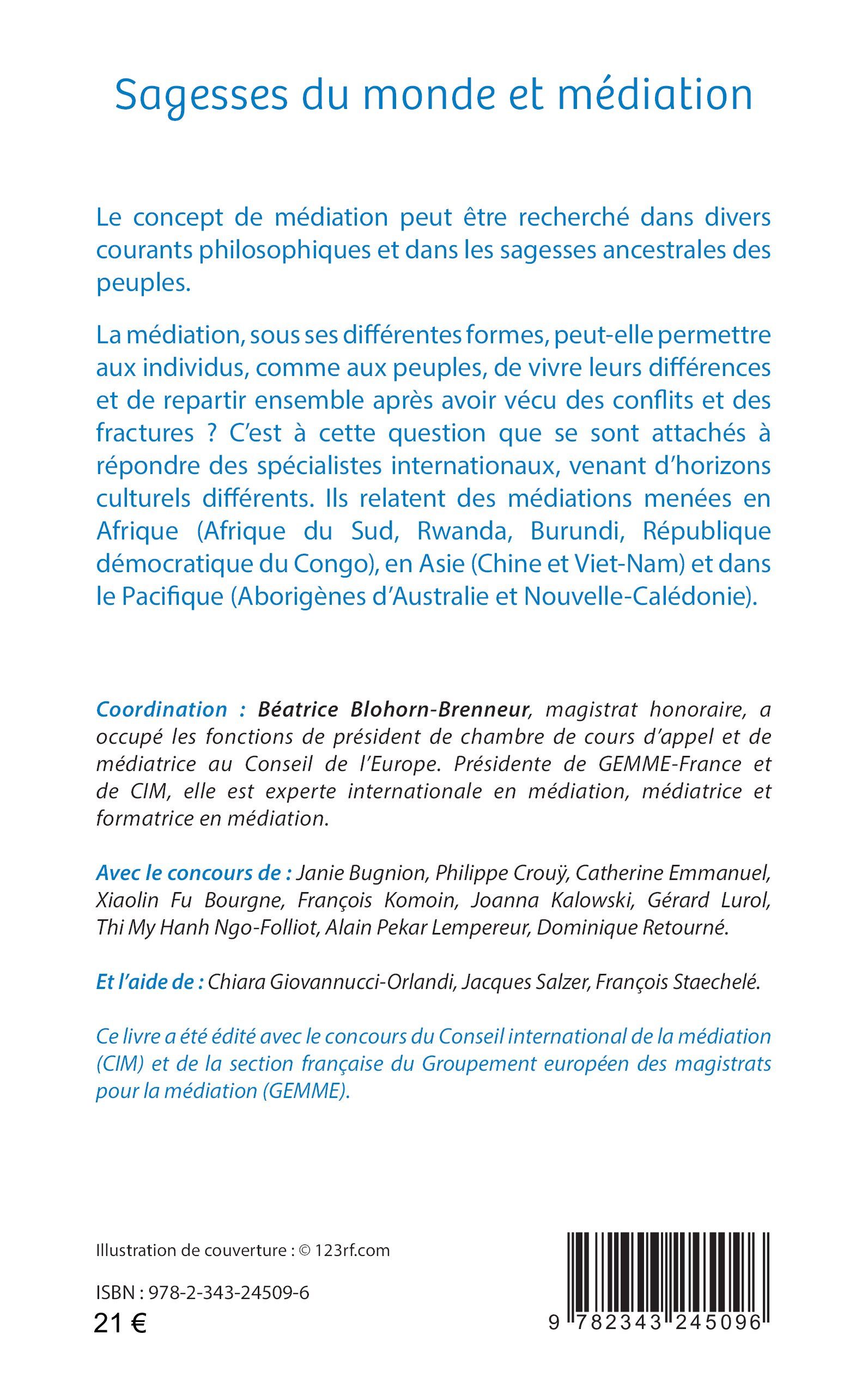 Couverture de livre française avec titre bleu, résumé, informations sur l'auteur et code-barres en bas.