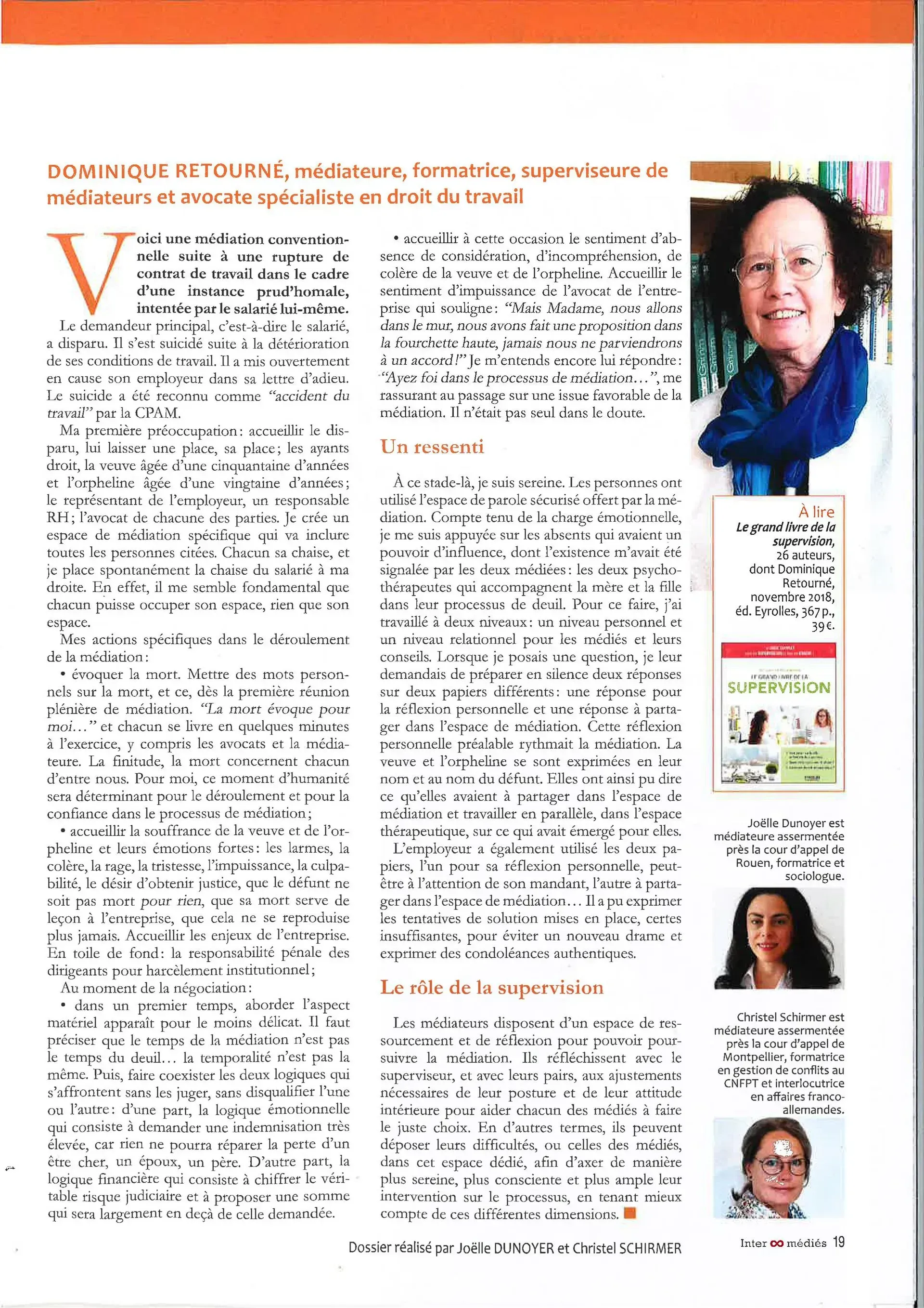 Une page de magazine avec deux colonnes de texte et de petites photos de l'auteur sur la droite.