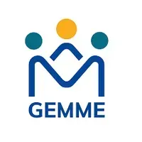 Logo GEMME avec des figures stylisées bleues et un cercle jaune au-dessus de la figure centrale
