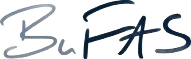 Stilisiertes, handgeschriebenes „BuFAS“-Logo in Grau und Schwarz auf weißem Hintergrund