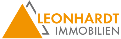 Ein Logo für Leonhardt Immobilien mit einem orangen Dreieck