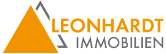 Ein Logo für Leonhardt Immobilien mit einem orangen Dreieck