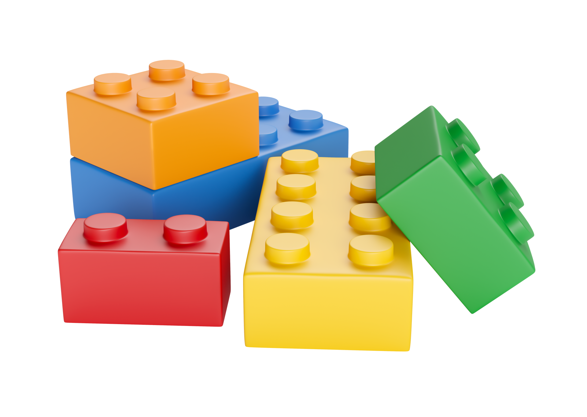 Blocs de construction colorés empilés et dispersés sur fond blanc