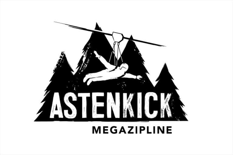 Ein schwarz-weißes Logo für ein Unternehmen namens Astenkick Megazipline