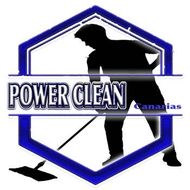 El logotipo de Power Clean Canarias muestra a un hombre limpiando el suelo con una fregona.
