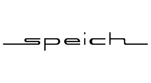 Un logotipo en blanco y negro para hablar sobre un fondo blanco.