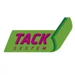 Un logotipo de sistema de tachuelas verde y rosa sobre un fondo blanco.
