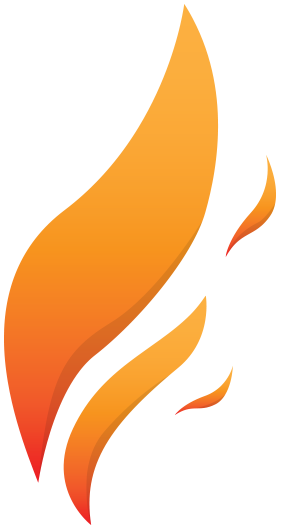 Illustration stylisée de flammes aux formes courbes orange et rouges sur fond blanc.