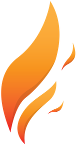 Illustration stylisée de flammes aux formes courbes orange et rouges sur fond blanc.