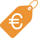 Une icône d'étiquette de prix orange avec le symbole de l'euro en blanc au centre.