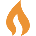 Une icône de flamme orange stylisée avec une découpe blanche incurvée au centre.