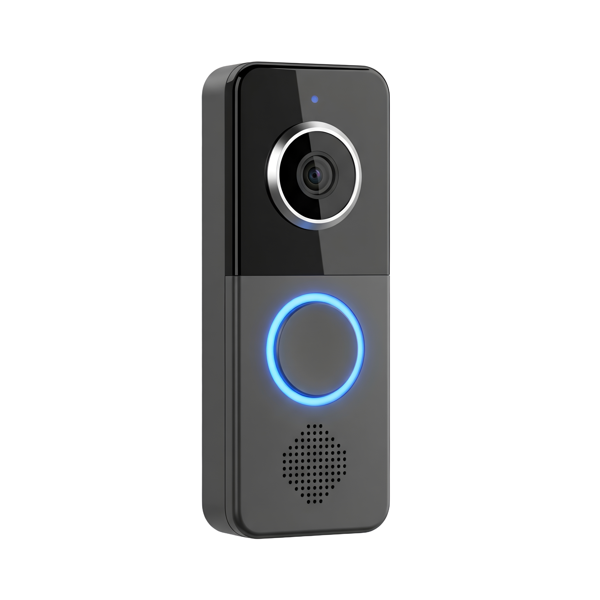 Sonnette vidéo intelligente noire avec caméra.