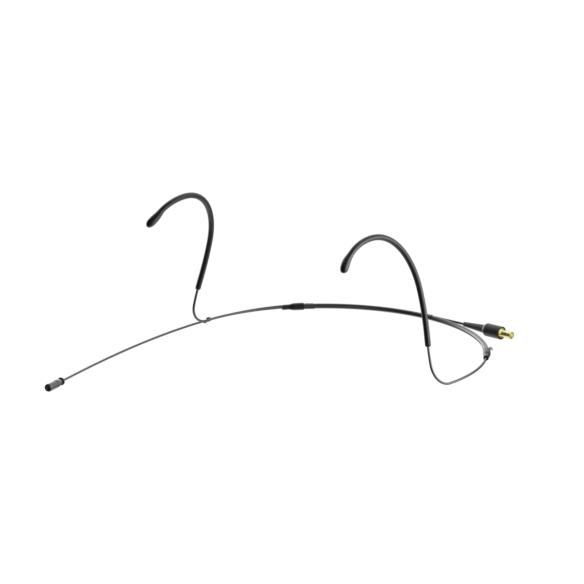Micrófono de diadema negro con doble gancho para las orejas.