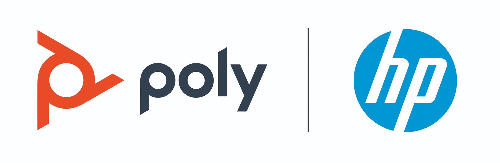 Logotipos de Poly y HP separados por una línea vertical sobre un fondo blanco.