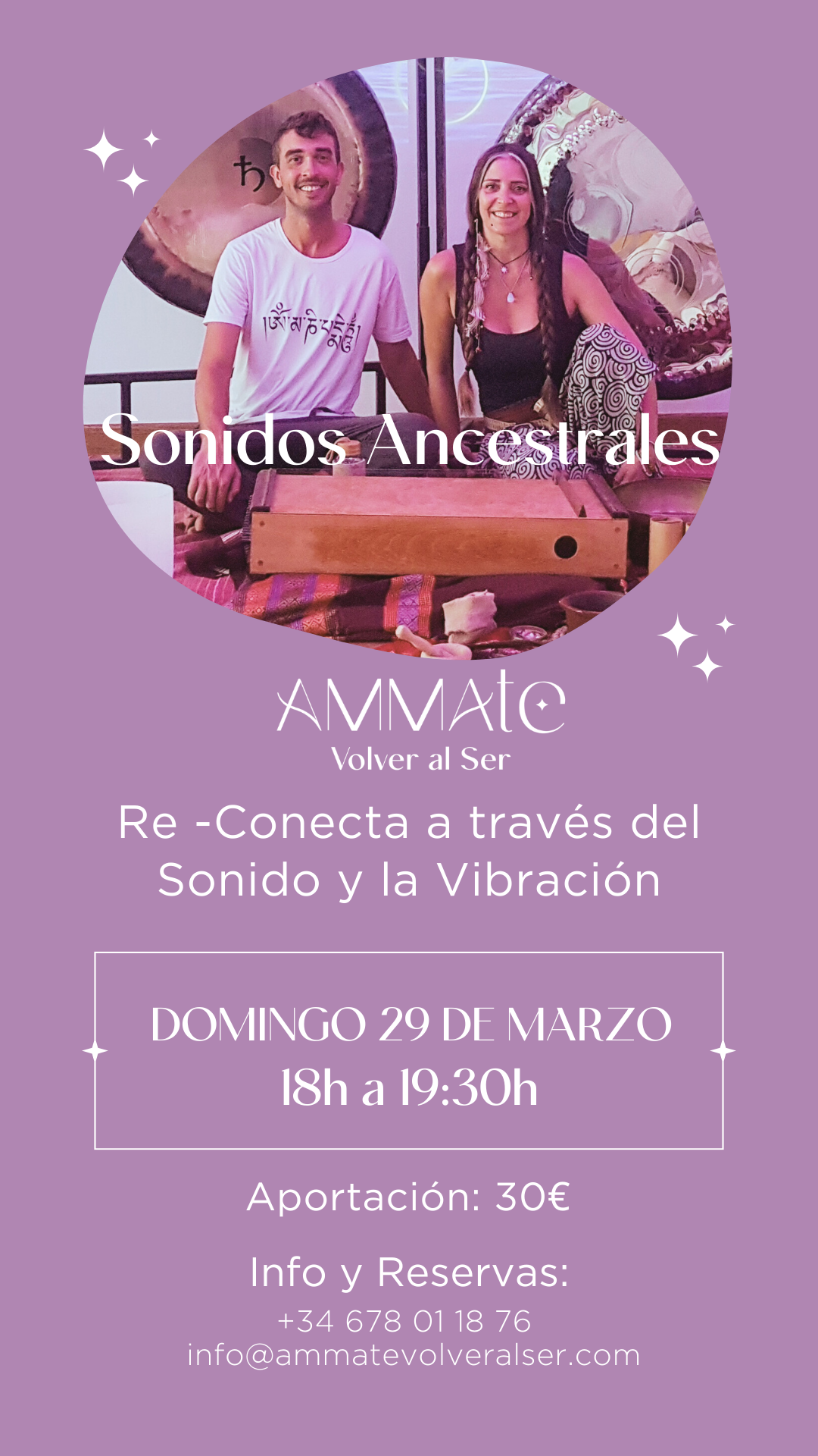 Cartel promocional de un evento de sanación con sonido: 