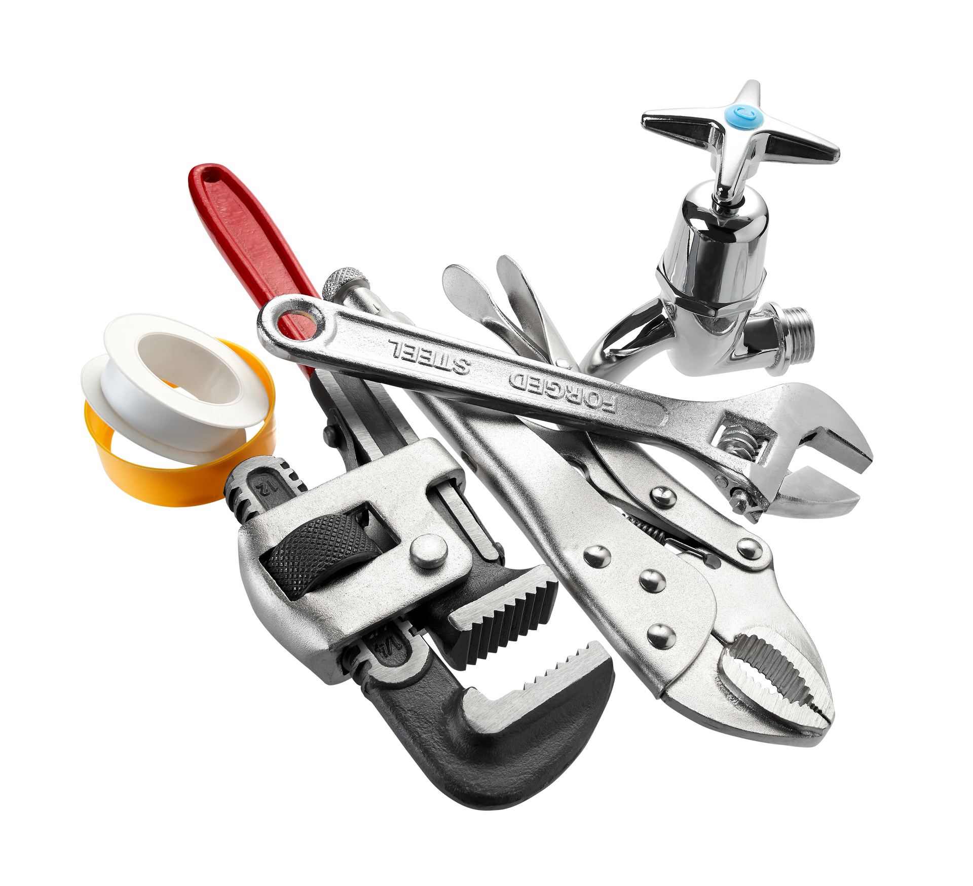 Outils de plomberie superposés.