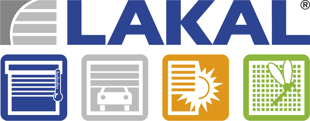Logo LAKAL avec quatre icônes carrées colorées en dessous, représentant des symboles bleus, gris, orange et verts.