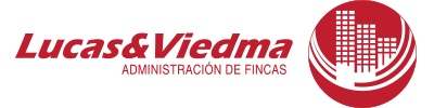 Un logotipo rojo y blanco para Lucas & Viedma