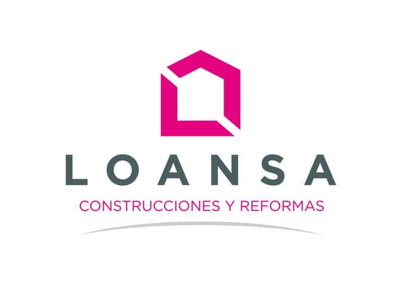 A pink and black logo for loansa construcciones y reformas