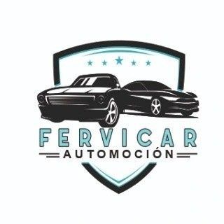 Logo de Fervicar Automoción con dos autos negros sobre un escudo y estrellas turquesa.