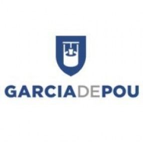 Un logotipo azul y blanco para García Depou.