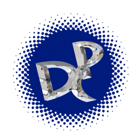 La letra d está rodeada de puntos sobre un fondo azul.