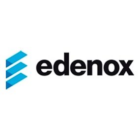 Un logotipo negro y azul para edenox sobre un fondo blanco