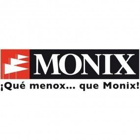 Un logotipo de Monix que es negro y rojo.