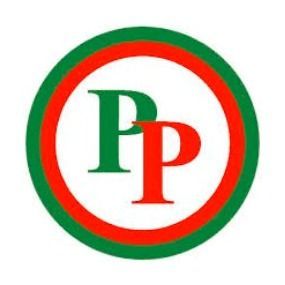 Un círculo verde y rojo con la letra p dentro.