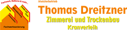 Logo von Thomas Dreitzner, einem Tischlerei- und Trockenbauunternehmen. Zeigt ein Haus-Symbol in Orange und Gelb sowie Text.