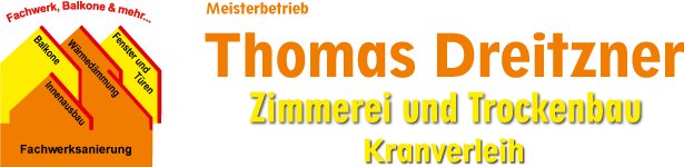 Logo von Thomas Dreitzner, einem Tischlerei- und Trockenbauunternehmen. Zeigt ein Haus-Symbol in Orange und Gelb sowie Text.