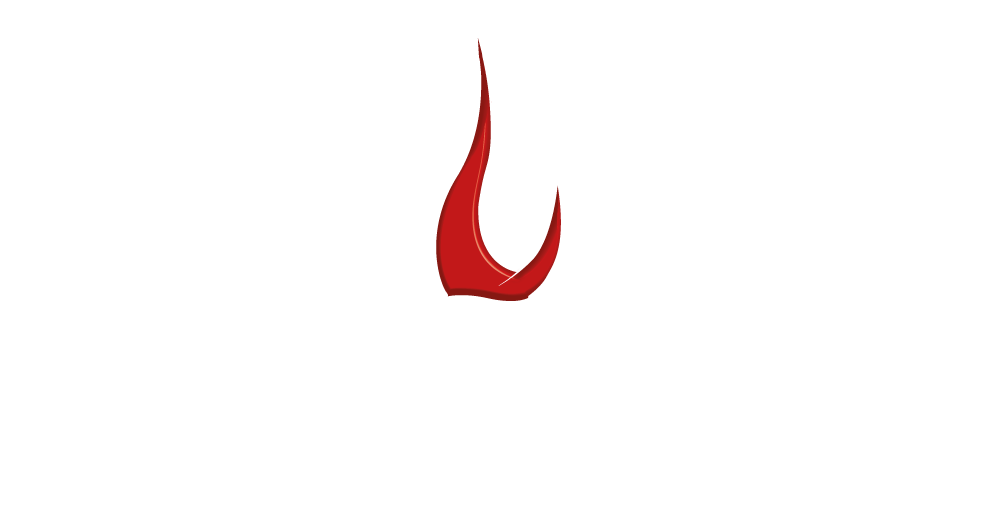 Auf weißem Hintergrund schwebt eine rote Flamme in der Luft. Logo der Firma spartherm.