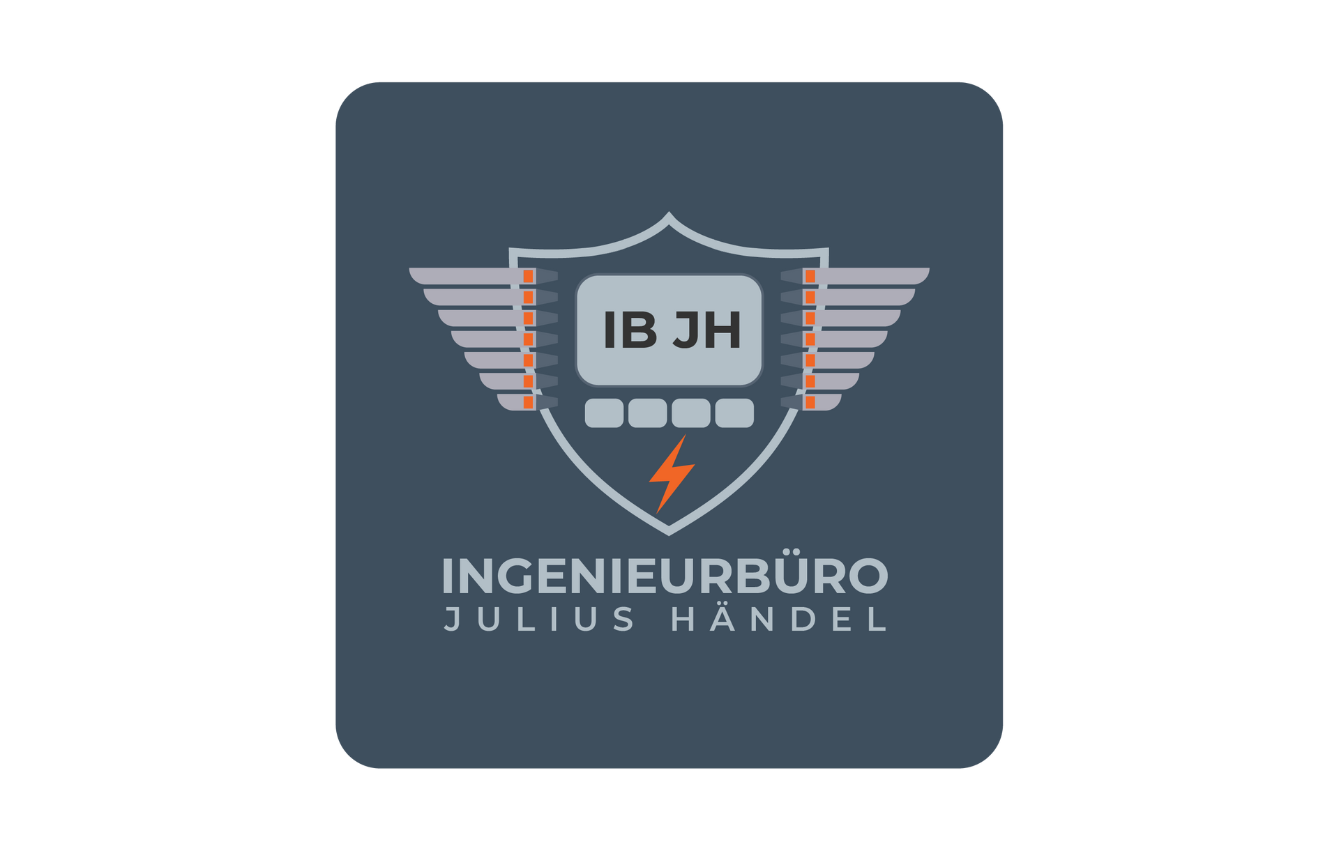 Logo für das Ingenieurbüro Julius Händel mit Schild, Flügeln, Leiterplatte, Initialen 