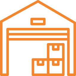 Un icono de almacén naranja con cajas dentro.