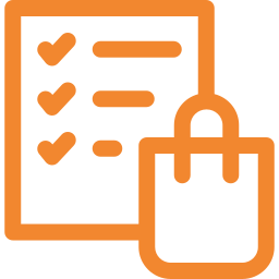 Un icono naranja de una lista de verificación y una bolsa de compras.