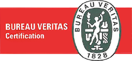El logotipo de Bureau Veritas Certification está sobre un fondo rojo.