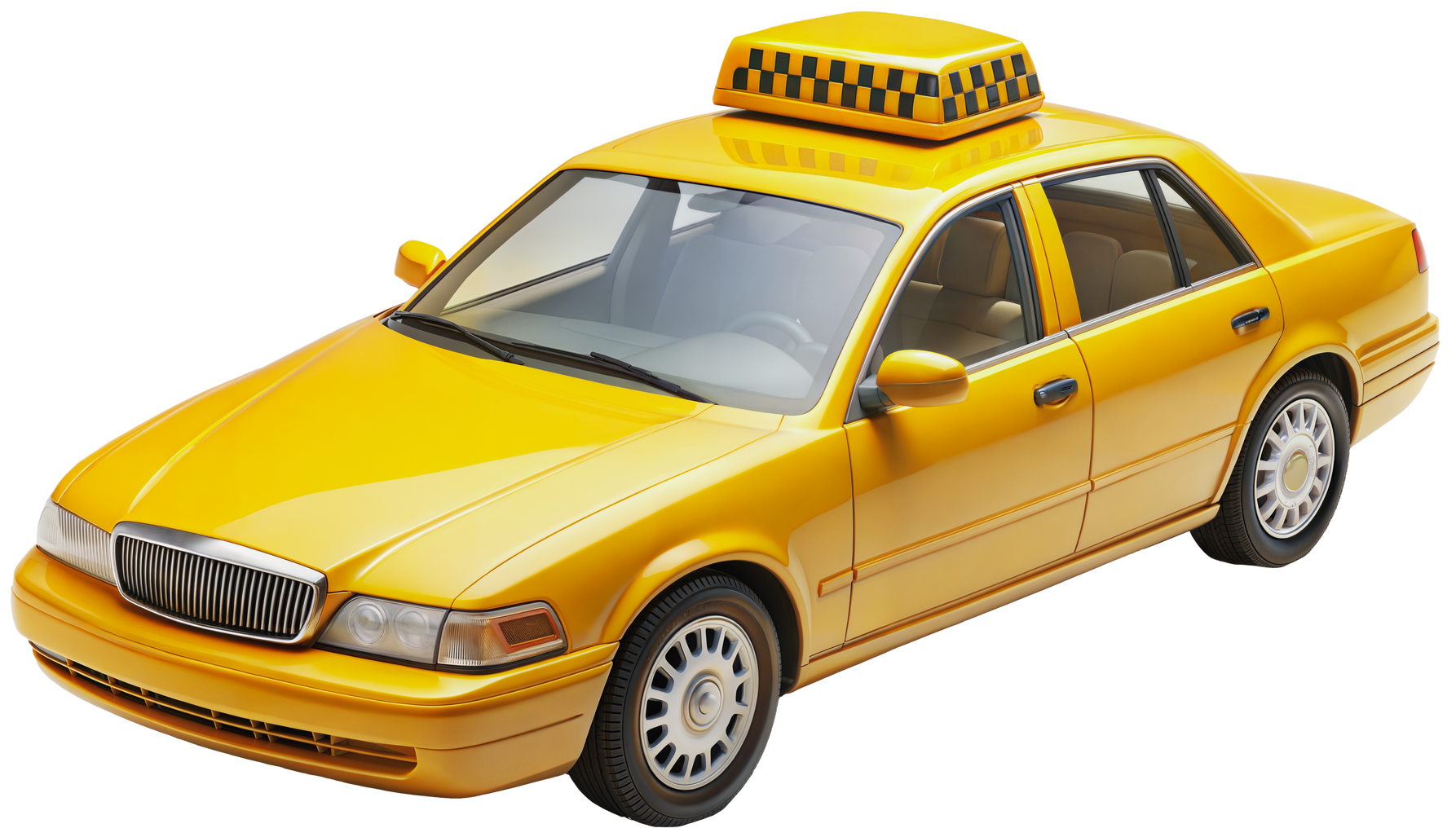 Taxi jaune avec gyrophare à damier.