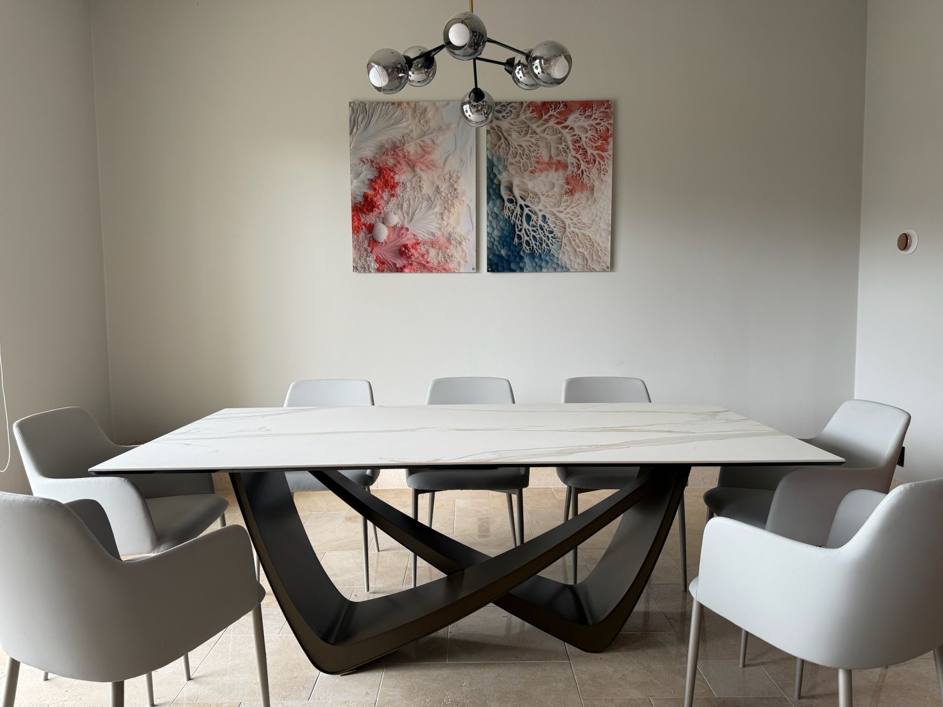 Buenaventura luxury villa dining space. Elegant marble table suitable for formal dinners or as a spacious remote workspace