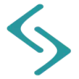 Teal, stylized letter "S" made of boomerang shapes, tilted.