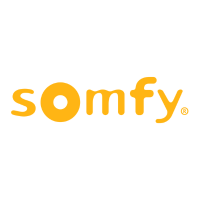 Logo Somfy en texte jaune avec un cercle jaune à la place du « O ».