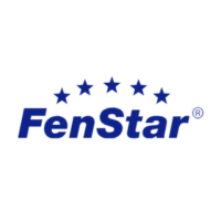 Logo avec le texte bleu « FenStar » sous cinq étoiles bleues.