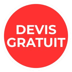 Cercle rouge avec texte blanc : « DEVIS GRATUIT » (Devis gratuit)