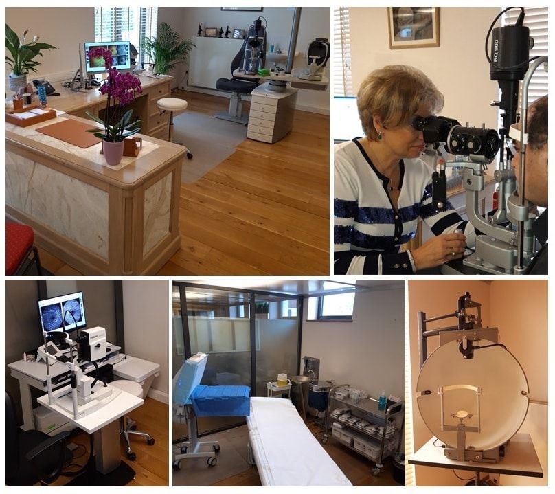 Montage d’une clinique lumineuse avec des salles d’examen, du matériel de laboratoire.