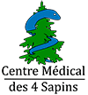 Logo pour le Centre Médical des 4 Sapins avec un arbre stylisé vert et bleu et un texte noir