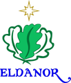 Logotipo verde con hojas, una estrella dorada encima y el texto azul &laquo;ELDANOR&raquo; debajo