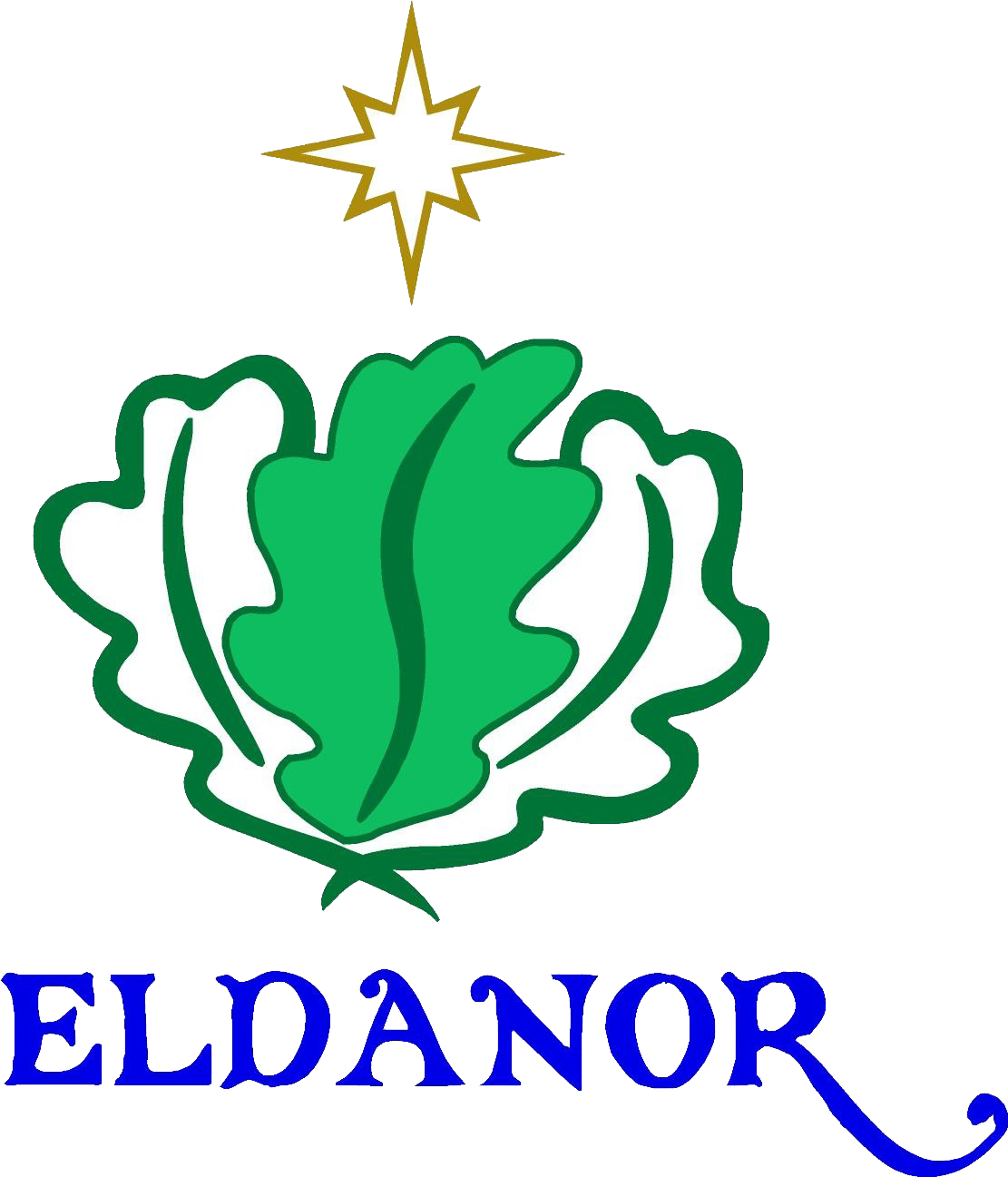 Logotipo verde con hojas, una estrella dorada encima y el texto azul &laquo;ELDANOR&raquo; debajo
