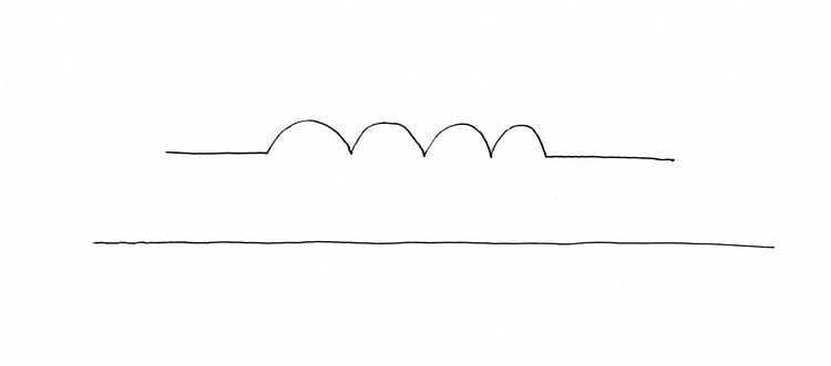 Un dibujo en blanco y negro de dos líneas sobre un fondo blanco.