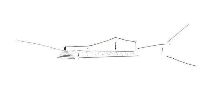 Un dibujo en blanco y negro de una casa en una colina.