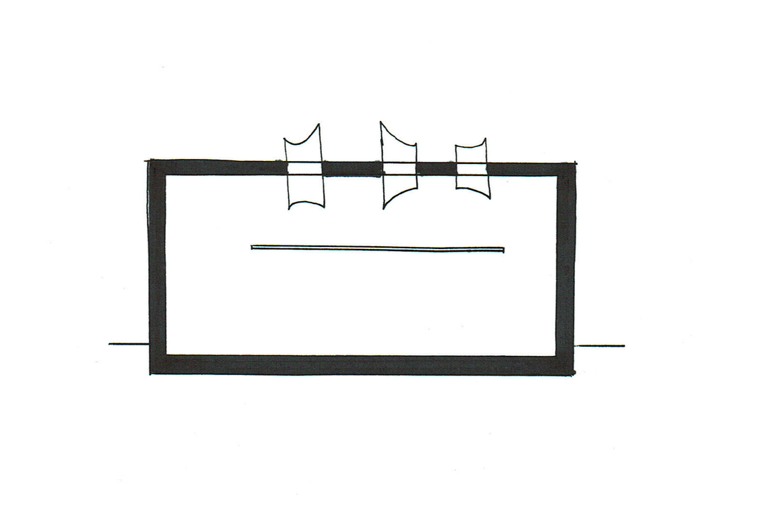 Un dibujo en blanco y negro de un rectángulo con dos cables conectados a él.